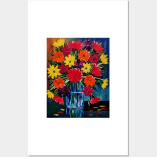 A beautiful bouquet flowers in a glass and gold vase . Posters and Art